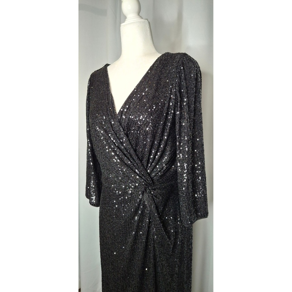 Alex Evenings Black Long Sequin Gown 3/4 Sleeve Formal Dress Size 12 - Picture 8 of 14